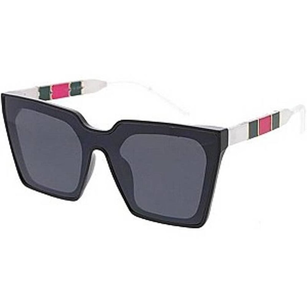 UV 400 ProtectionTrendy Luxury Side Striped Square Sunglasses DARK LEN
